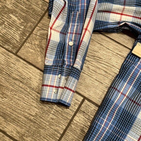Cody James Western Shirt Mens Large Red White Blue Plaid Pearl Snap Cowboy Rodeo - Picture 6 of 9